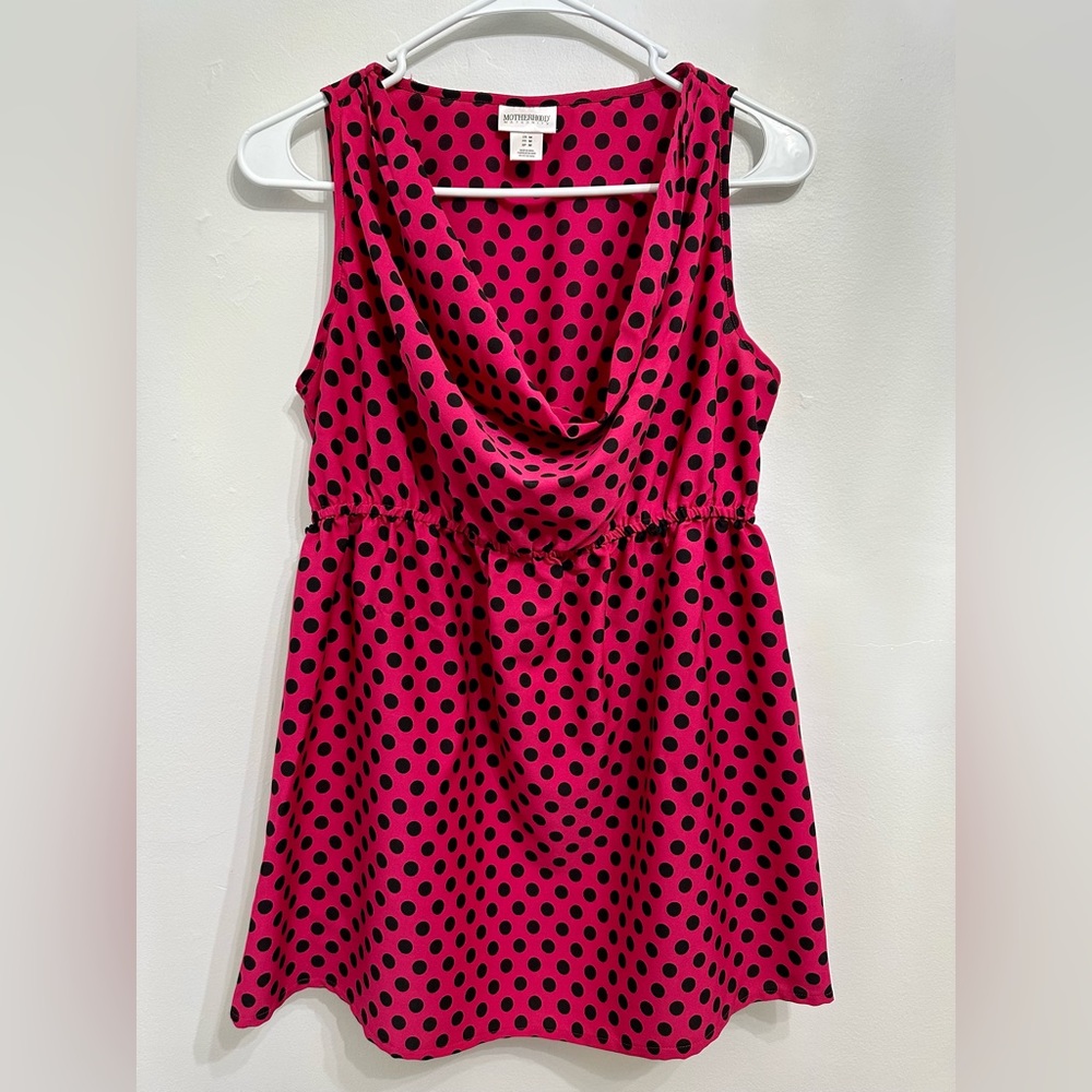 Motherhood Maternity Pink and Black Polka Dot Top (Size M)